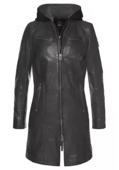 Цыганское кожаное пальто "Бенте", кожаная куртка 2 в 1 со съемной вставкой на капюшоне из качественного трикотажа Gipsy, антрацит