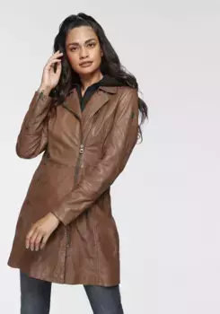 Цыганское кожаное пальто "Сенека", длинная кожаная куртка со вставкой на капюшоне на молнии Gipsy, черный