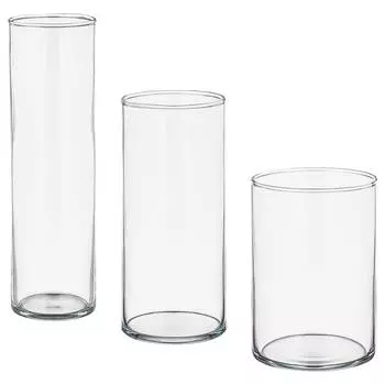 CYLINDER ЦИЛИНДР Набор ваз,3 штуки, прозрачное стекло IKEA