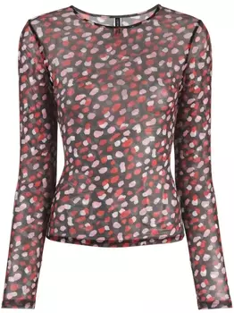 Cynthia Rowley топ с длинными рукавами и графичным принтом, нейтральный цвет