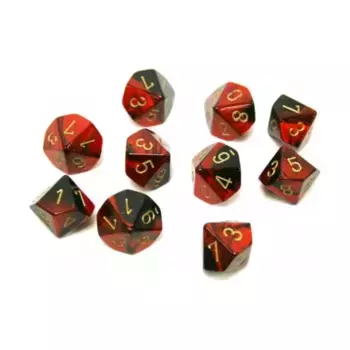 d10 Черный и красный с золотом (10), Dice - Gemini - d10 (Chessex)