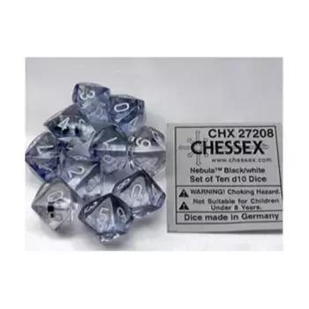 d10 Черный с белым (10), Dice - Nebula (Chessex)