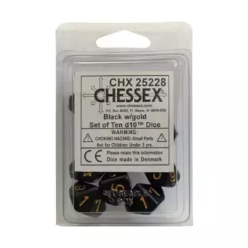 d10 Черный с золотом (10), Dice - Opaque - d10 (Chessex)