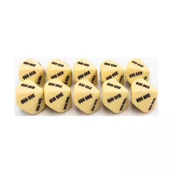 d10 Десятичные игральные кости – слоновая кость с черным (сто тысяч) (10), Dice - Symbols, Functional & Unique Dice