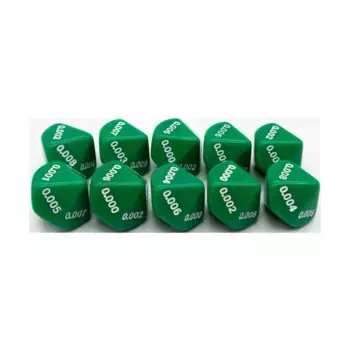 d10 Десятичные игральные кости — зеленые с белыми (тысячные) (10), Dice - Symbols, Functional & Unique Dice