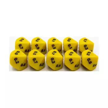 d10 Десятичные игральные кости — желтые с черным (десятые доли) (10), Dice - Symbols, Functional & Unique Dice