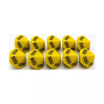 d10 Десятичные игральные кости — желтые с черным (сотни) (10), Dice - Symbols, Functional & Unique Dice
