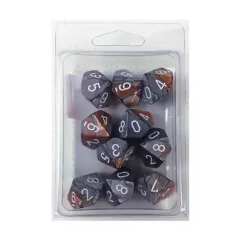 d10 Медь и сталь с белым (10), Dice - Gemini - d10 (Chessex)