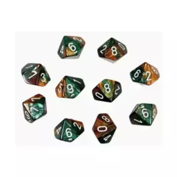 d10 Медный и зеленый с белым (10), Dice - Gemini - d10 (Chessex)
