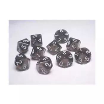 d10 Набор Дымчатый с белым (10), Dice - Transparent (Koplow)