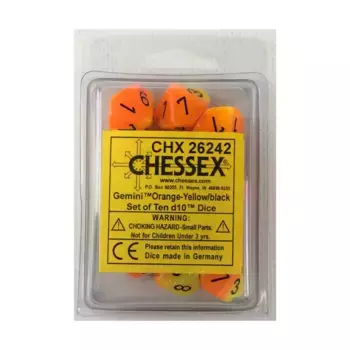 d10 Оранжевый и желтый с черным (10), Dice - Gemini - d10 (Chessex)