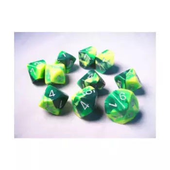 d10 Зеленый и желтый с серебром (10), Dice - Gemini - d10 (Chessex)