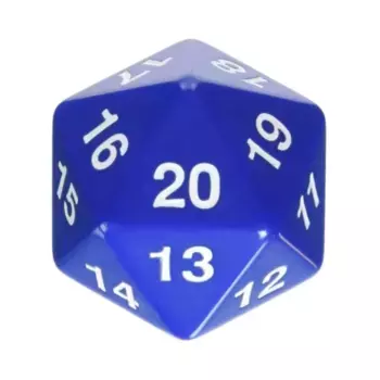 d20 55 мм — синий с белым (с закруткой вниз), Dice - Jumbo Opaque (Koplow)