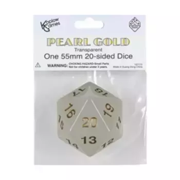 d20 55 мм Жемчуг с золотом (вращение вниз), Dice - Transparent (Koplow)