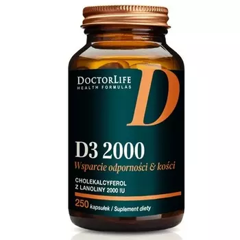 D3 2000 Холекальциферол из Ланолина 2000 МЕ Пищевая добавка 250 капсул Doctor Life