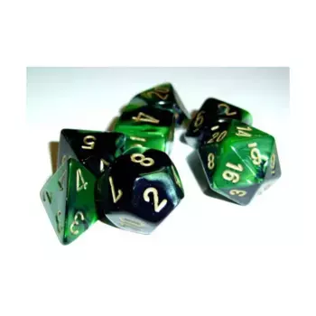d6 12 мм черный с зеленым с золотом (36), Dice - Gemini - d6 12mm (Chessex)