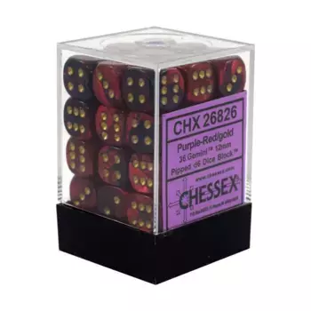 d6 12 мм фиолетово-красный с золотом (36), Dice - Gemini - d6 12mm (Chessex)