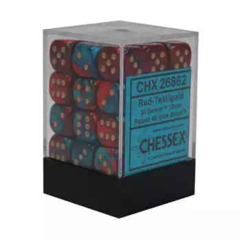 d6 12 мм Красный с бирюзовым и золотым (36), Dice - Gemini - d6 12mm (Chessex)