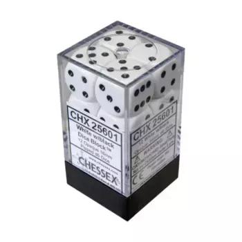 d6 16 мм Белый с черным (12), Dice - Opaque - d6 16mm (Chessex)