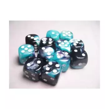 d6 16 мм Черный и ракушка с белым (12), Dice - Gemini - d6 16mm (Chessex)