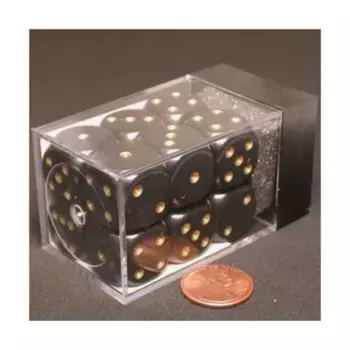 d6 16 мм Черный с золотом (12), Dice - Opaque - d6 16mm (Chessex)