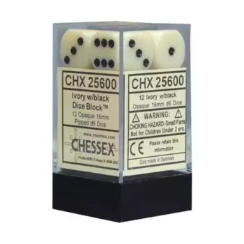 d6 16 мм Цвет слоновой кости с черным (12), Dice - Opaque - d6 16mm (Chessex)
