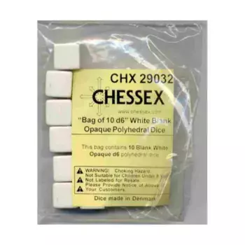 d6 16 мм пустой белый (10), Dice - Blank (Chessex)