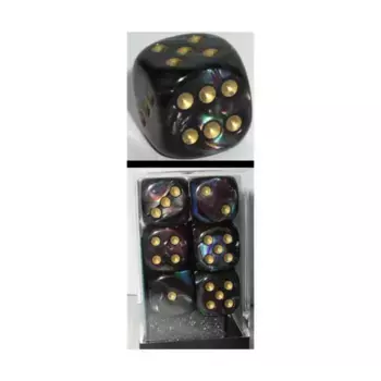 d6 16 мм Тень с золотом (12), Dice - Lustrous - d6 (Chessex)