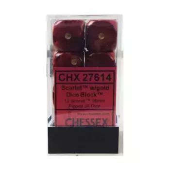 d6 16мм Алый с золотом (12), Dice - Scarab (Chessex)