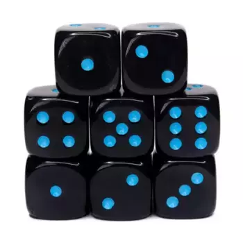 d6 18 мм непрозрачный черный со светло-голубым (12), Game Dice - Opaque (Role 4 Initiative)
