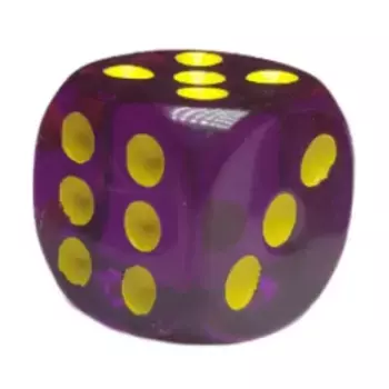 d6, 18 мм, полупрозрачный темно-фиолетовый с желтым (12), Game Dice - Translucent (Role 4 Initiative)