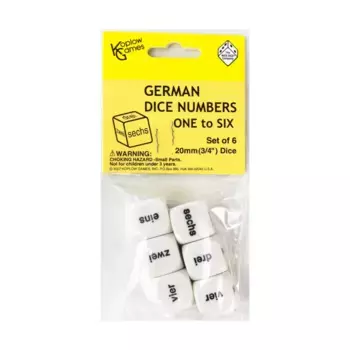 d6 20 мм игральные кости с цифрами 1–6 — немецкие слова (6), Dice - Foreign Language Dice