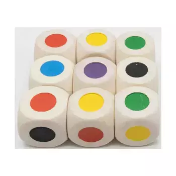 d6 Дерево — белое с цветными гранями (9), Dice - Wood (Koplow)
