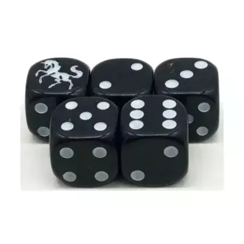 d6 Игральные кости единорога, черные с белым (5), Dice - Animal