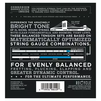 D'Addario EXL160BT Набор струн для электробаса Balanced Tension 50–120, длинная мензура