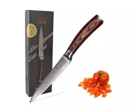 Дамасский нож Wakoli EDIB универсальный нож I лезвие 12,5 см I деревянная ручка Pakka