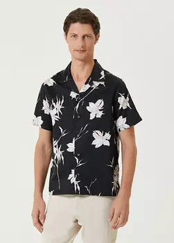 Danny темно-синяя белая рубашка с коротким рукавом с цветочным принтом John Varvatos