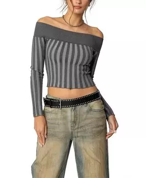 Дарин офф-шолдер вязаный топ Edikted, серый