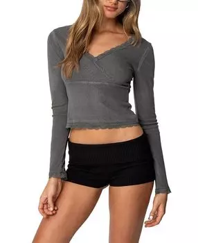 Дарин Топ с длинным рукавом и рубчиками Edikted, серый