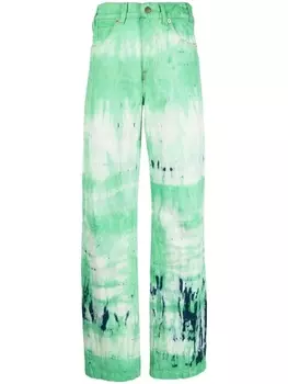 DARKPARK джинсы широкого кроя с принтом тай-дай, зеленый