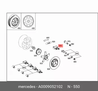 Датчик давления колеса A0009052102 MERCEDES-BENZ