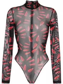 David Koma боди с графичным принтом, черный