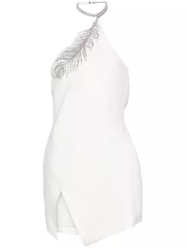 David Koma платье мини на одно плечо с перьями, белый