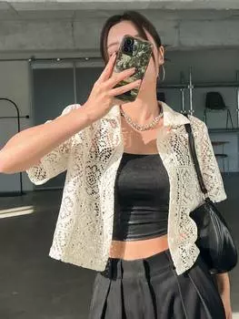 DAZY Kpop полый верх, пуговицы спереди. Не включает рубашку без бретелек, кремовый/бежевый