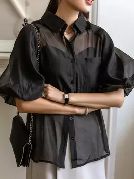 DAZY Kpop, рубашка с епископскими рукавами, марлевая ткань, черный цвет