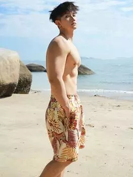 DAZY Мужские летние шорты с леопардовым и растительным принтом на завязке на талии, желтый