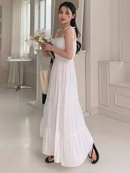 DAZY однотонное женское однотонное, простое и свежее платье на каждый день, весенне-летнее платье на тонких бретельках, белый цвет