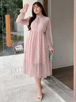 Dazy Petite Plus, Платье с Длинными рукавами, завязанными на талии, цветочный узор по краю, большой размер Dazy, розовый