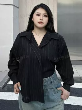 Dazy Petite Plus, Рубашка с длинными рукавами, простой однотонный цвет, повседневная одежда, для женщин больших размеров Dazy, черный