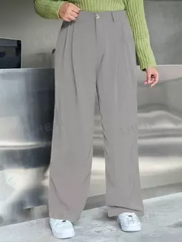 Dazy Plus, Большие размеры, свободные широкие брюки со складками, Однотонные, Dazy, серый